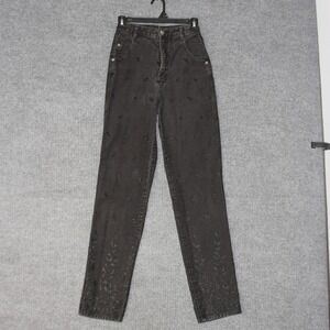 Vintage Roper Jeans Womens 24 Black High Waisted Embroidered Beaded Slim Leg Y2K